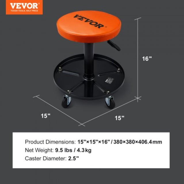 VEVOR  Ρυθμιζόμενο Σκαμπό Μηχανικού με Ρόδες και Δίσκο Εργαλείων, Μαύρο+Πορτοκαλί XCDKDGDYXY5257WDRV0