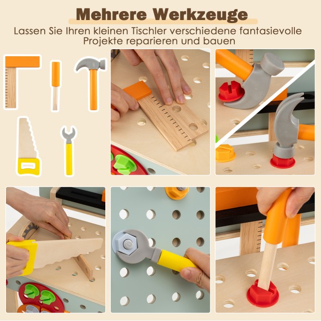 Costway Ξύλινος Πάγκος Εργαλείων Παιδικός με Πίνακα και DIY Σετ Αξε...