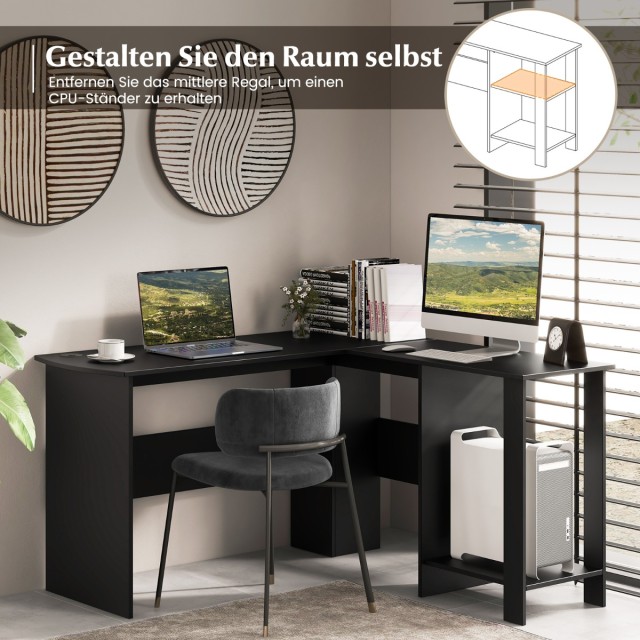 Γραφείο Υπολογιστή σε Σχήμα L 130 x 130 x 74 cm με Αποθηκευτικούς Χ...
