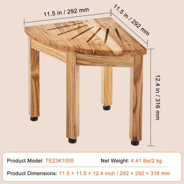 VEVOR Γωνιακό Σκαμπό Ντους από Ξύλο Τικ JDYM115INCH1ROJ1CV0