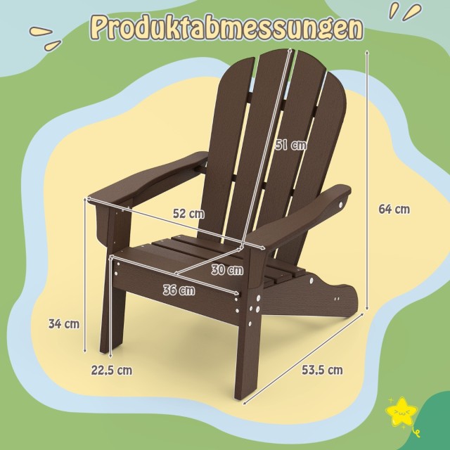 Costway Παιδική Καρέκλα Adirondack από HDPE 53,5 x 52 x 64 εκ. με Εργονομική Πλάτη Καφέ NP11919CF