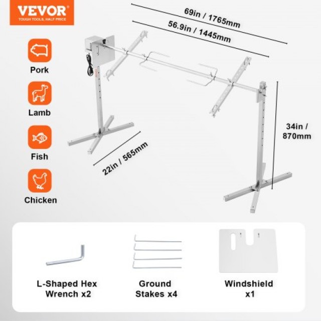 VEVOR Ηλεκτρική Σούβλα BBQ 56 Ανοξείδωτη για 60kg Χοιρινό ή Αρνί DD...