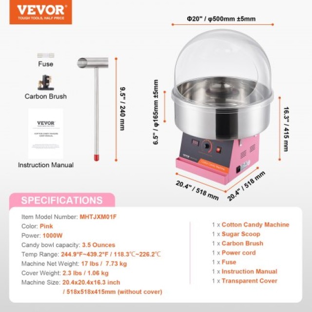 Μηχανή Μαλλιού της Γριάς VEVOR 1000W Ροζ  TSMHTJFSHGXM0KFBIV2