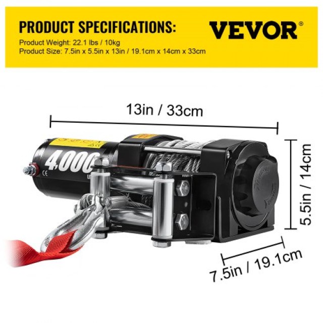 Ηλεκτρικός Βίντσι VEVOR 12V 4000lb με Ασύρματο Χειριστήριο  4000LBSJP00000001V0