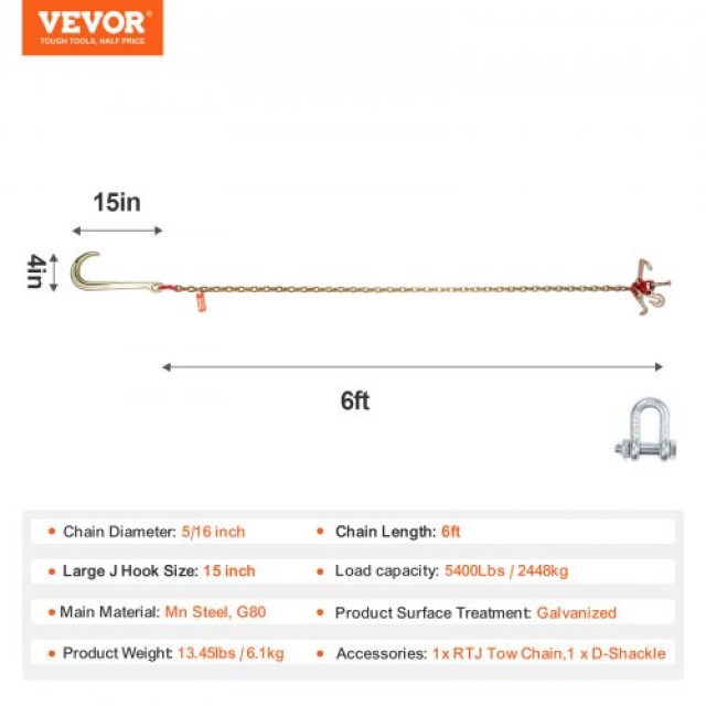 Αλυσίδα Ρυμούλκησης VEVOR 5/16x6 G80 με Γάντζους J & RTJ  RTJGTLMGDX1JFWHVRV0