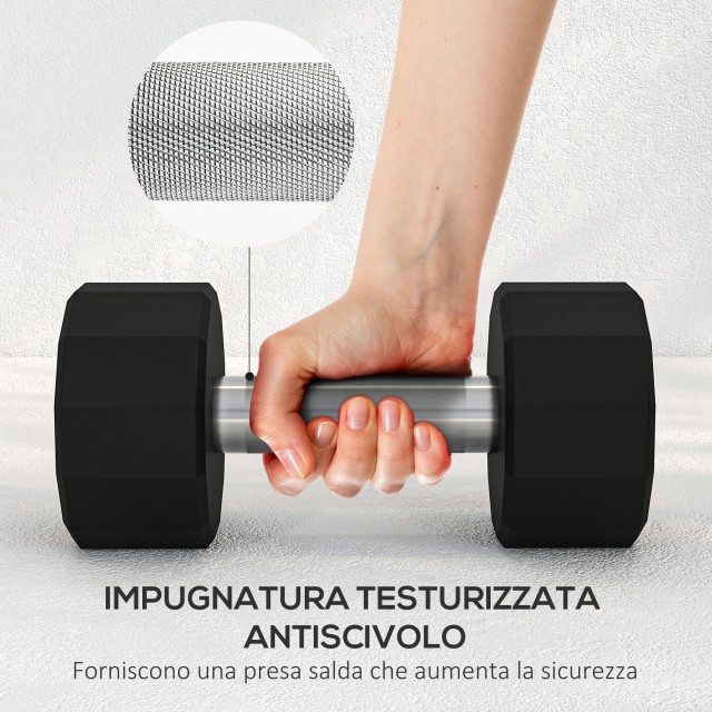 SPORTNOW Σετ 2 Αλτήρες με 12 Πλευρές 10 κιλών από Μέταλλο και Καουτσούκ με Αντιολισθητική Λαβή 26x13x13 εκ Μαύρο A91-343V05BK