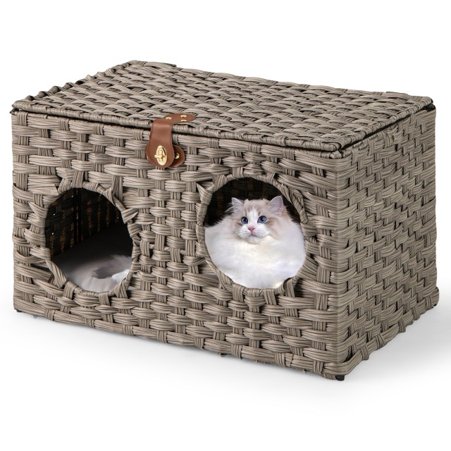 Costway  Πτυσσόμενο Σπίτι Γάτας από PE-Rattan με Κάθισμα & Κλειδαρι...
