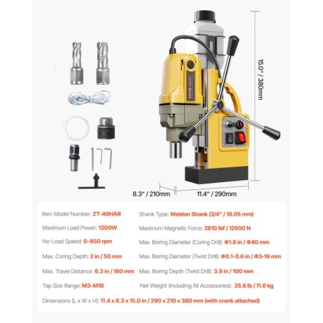 VEVOR Μαγνητικό Δράπανο 1200W 1.6 in Κίτρινο CLZJP2JT40MM4PKJVV2
