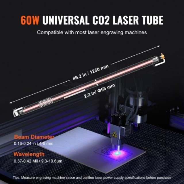 VEVOR  Σωλήνας Laser CO2 60W 1250mm από Βοριοπυριτικό Γυαλί CO2JGG60W000D1PL9V9