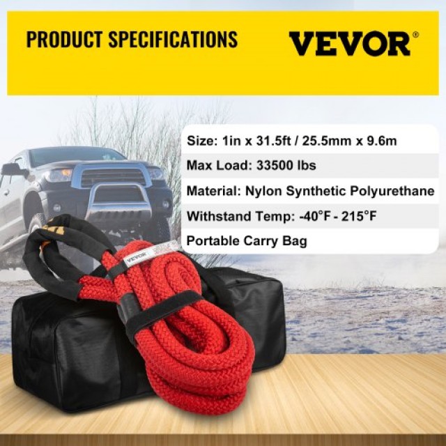 Σχοινί Ανάκτησης VEVOR 1 x 31.5, 33,500 lbs, Κόκκινο  JYSBCS3350025OA52V0