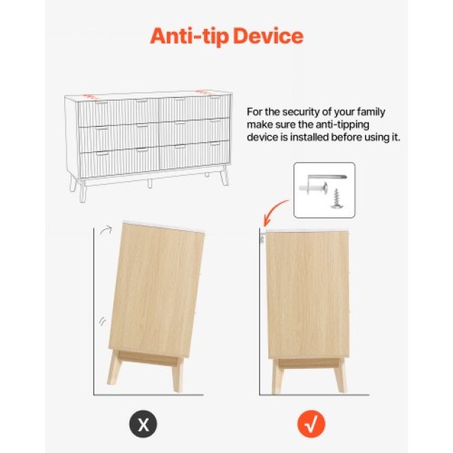 VEVOR Ξύλινη Συρταριέρα με 6 Αυλακωτά Συρτάρια και Σύστημα Ασφαλεία...