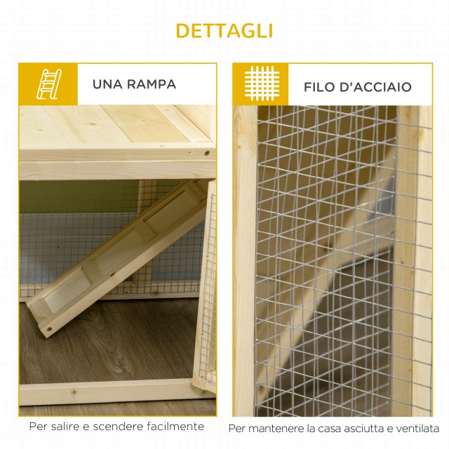 PawHut Indoor Spruce Hutch με αφαιρούμενο δίσκο, 3 πόρτες και εξωτερικό χώρο, 151,5x106x97 cm D51-358V00ND