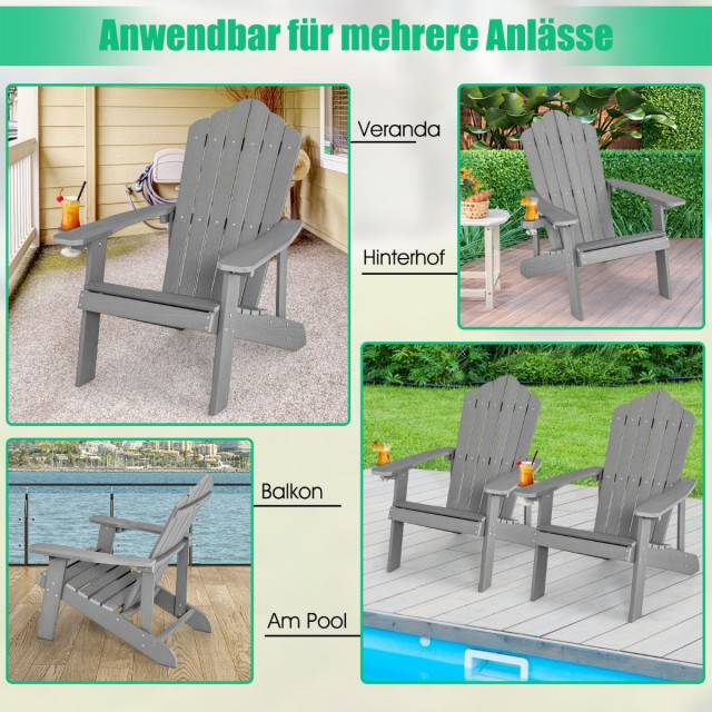 Costway Καρέκλα Κήπου Adirondack με Θήκη Ποτηριού Ανοιχτό Γκρι NP10...