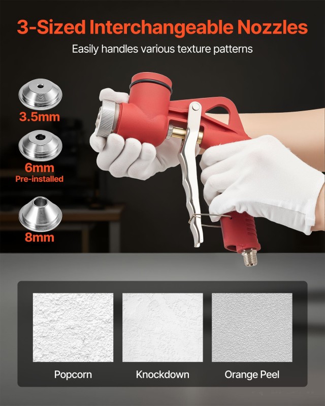 VEVOR Πιστόλι Ψεκασμού Υφής, 4.5L, Με 3 Εναλλάξιμα Μπέκ (3.5mm, 6mm...
