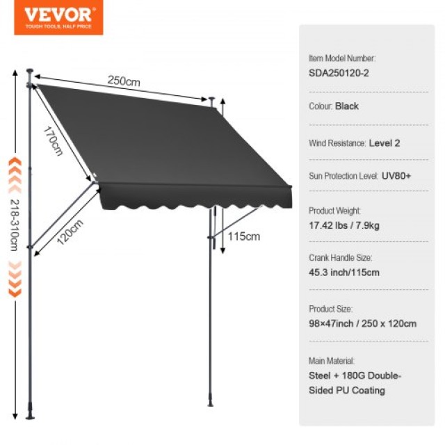 VEVOR  Τέντα Βεράντας 98x47 Αναδιπλούμενη με Μανιβέλα SSSZYPHSLZS90BZEYV0