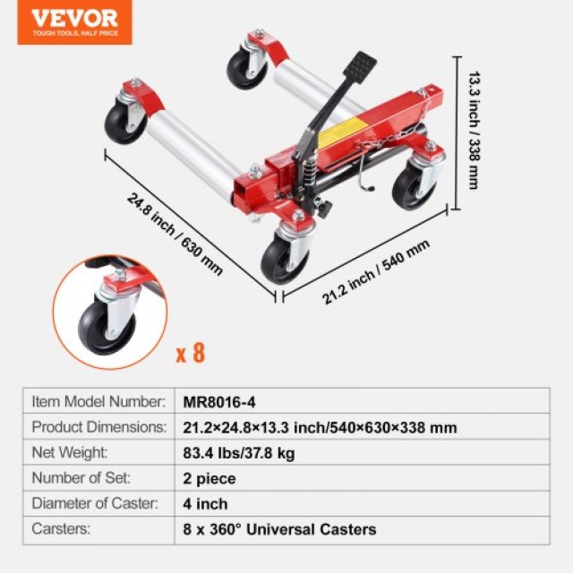 VEVOR  Σετ 2 Ανυψωτικά Οχημάτων 1500Lbs για Μετακίνηση Τροχών JTSLSBYC2J15T6E8VV0