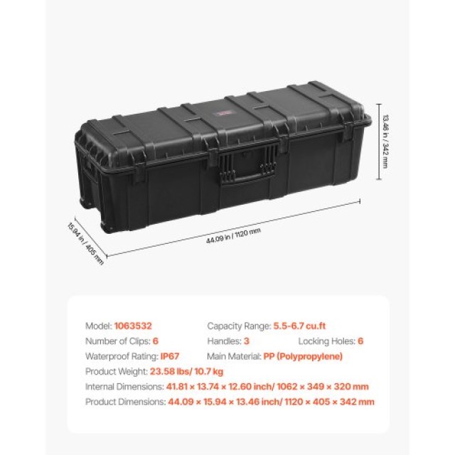 VEVOR 5.5 Κυβικά Πόδια Αδιάβροχη Σκληρή Θήκη με 3 Λαβές Μεγάλης Χωρ...