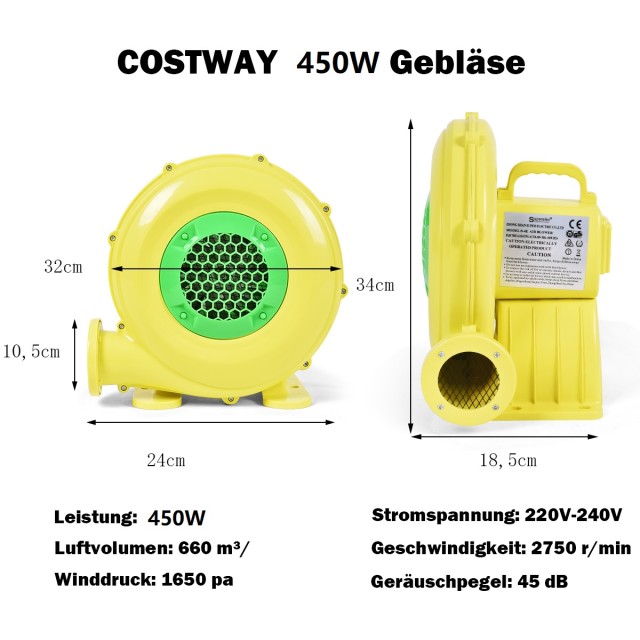 Costway  Ηλεκτρικός Φυσητήρας για Φουσκωτά Στρώματα, Τραμπολίνα και Φουσκωτά Μοντέλα ES10391DE