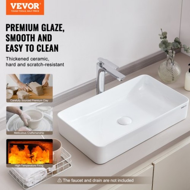 Μοντέρνος Κεραμικός Νιπτήρας VEVOR 24x13.8 Λευκός  TMSCTCJX6135I29E0V0