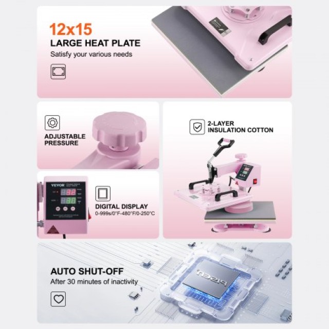 Μηχανή Θερμομεταφοράς VEVOR 12x15 8 σε 1 με Πρέσα για Κύπελλα 30oz Ροζ  YTS30OZ1215817JC4V2