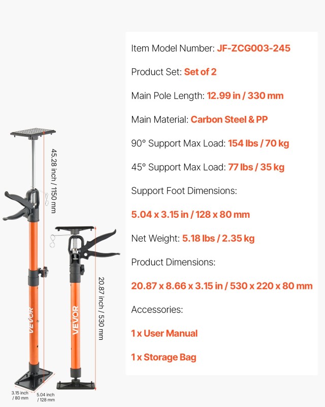 VEVOR Ρυθμιζόμενο Κόντρα Στήριγμα τρίτου Χεριού 54-155 εκ με Ανυψωτ...