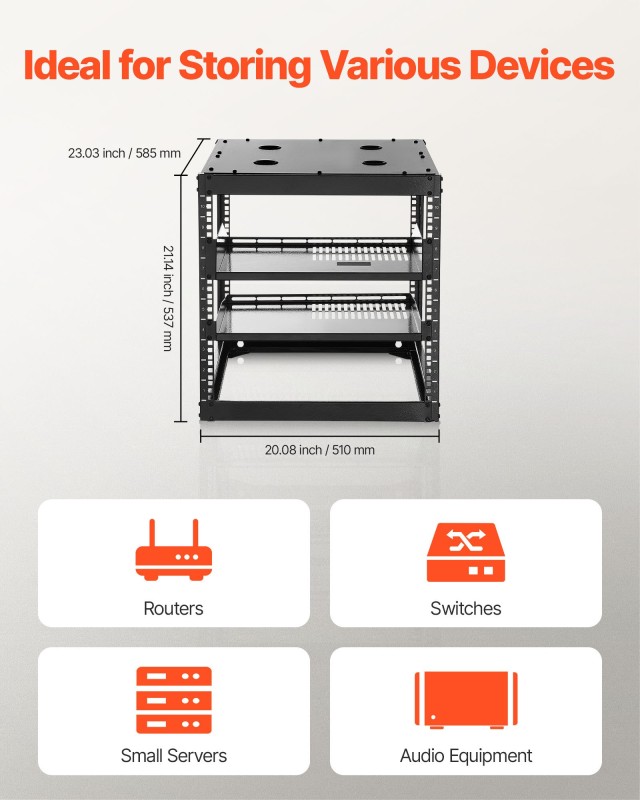 VEVOR 10U Ανοιχτή Κιβωτιοθήκη Δικτύου, 585 mm Βάθος, Τοίχου ή Εδάφο...