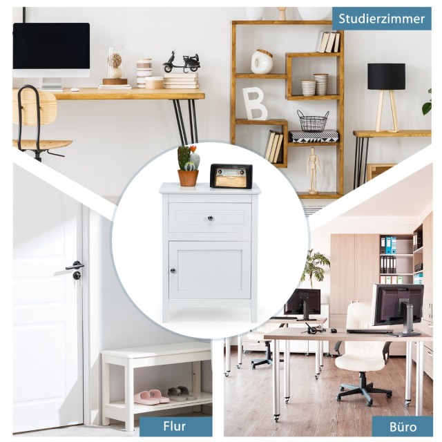 Costway  Σετ 2 κομοδίνων από ξύλο πεύκου με συρτάρι και πόρτα, βοηθ...