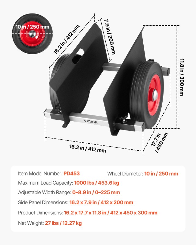VEVOR Ρυθμιζόμενο Καρότσι  για Πάνελ, 453.6 kg Φορτίο, Μαύρο BLTCHJ...