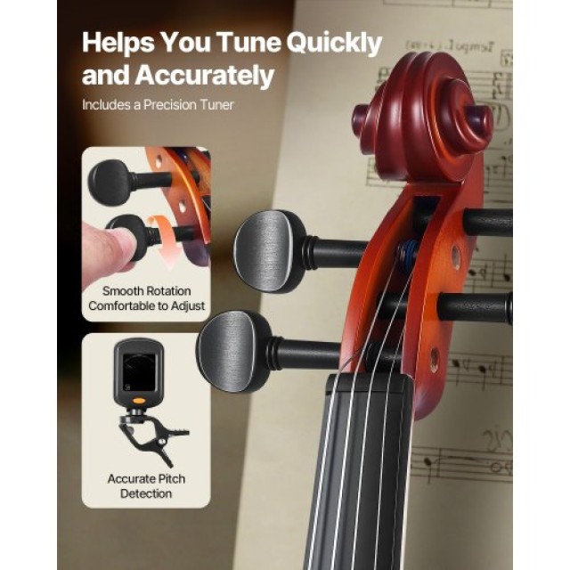 VEVOR Βιολί 355mm για Ενήλικες Αρχάριους με Θήκη και Ρετσίνι Καφέ J...