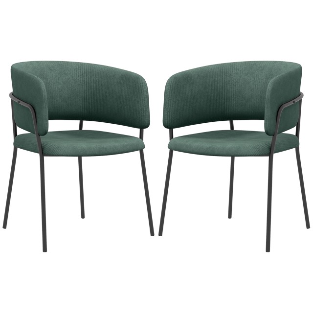 Set mit 2 HOMCOM-Küchenstühlen, gepolstert mit Samtstoff und Stahl, 57 x 53 x 73 cm, Grün, 83A-138V00GN