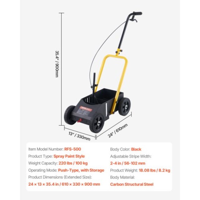 VEVOR Μηχανή Σήμανσης Γραμμών 24 x 13 x 35.4 in Μαύρη STHXJPQS4LKCH9TU7V0