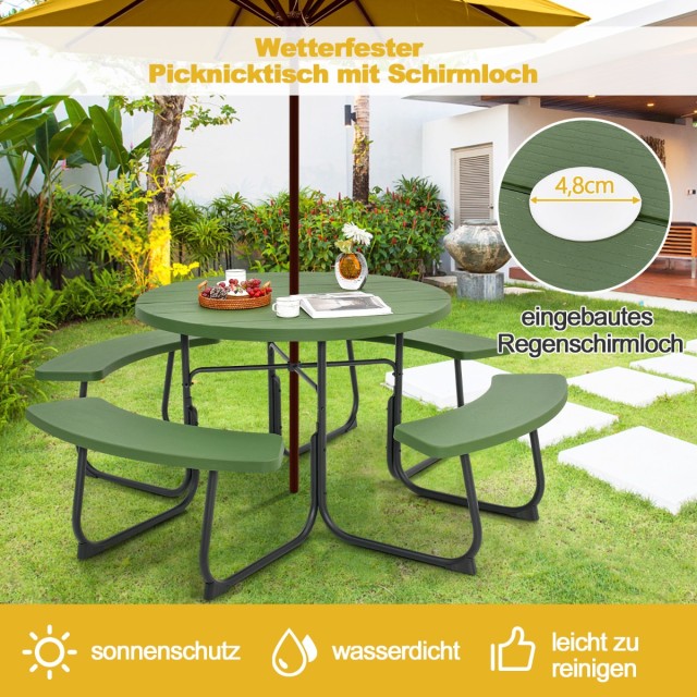 Costway Πικνίκ Τραπέζι για 8 Άτομα με Ομπρέλα & 4 Πάγκους Αδιάβροχο...
