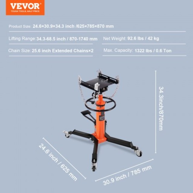 Υδραυλικός Γρύλος Κιβωτίου VEVOR 600kg με Πεντάλ και Ρόδες  MSGWYYY...