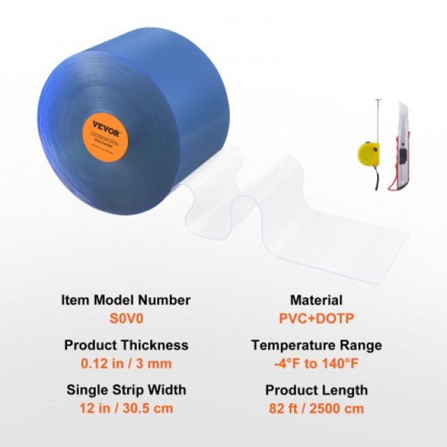 VEVOR Πόρτα PVC 82 x 12 Ρολό Ψυγείου Διάφανη Πλαστική Αυλαία  JPVC82X121PCSH8D9V0