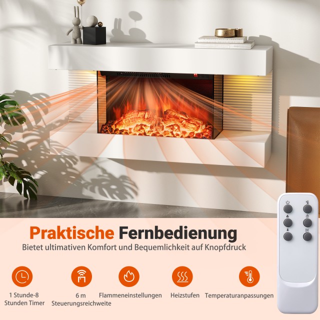 Costway Κρεμαστός Ηλεκτρικός Τζάκι με Θέρμανση και LED Φωτισμό με Τ...