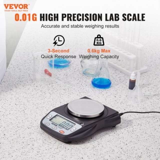 Ζυγαριά Ακριβείας VEVOR 600g x 0.01g 6 Μονάδες Μετατροπής Ηλεκτρονι...