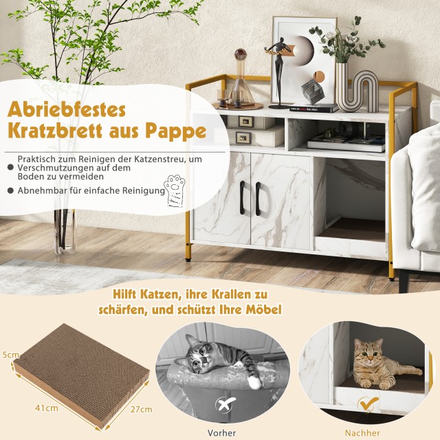 Costway Ντουλάπι Γάτας με Διπλές Πόρτες & Επιφάνεια Ξυσίματος, Λευκ...