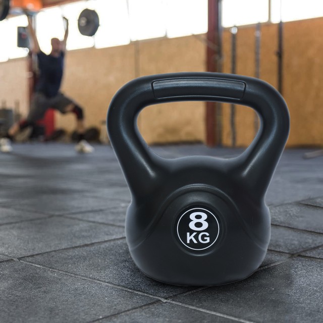BAKAJI  Kettlebell 8 Kg από PVC με τσιμέντο, αντιολισθητική λαβή, βάρος για γυμναστική.  02839095