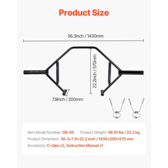 VEVOR Μπάρα Άρσης Βαρών Trap Bar Hex 50mm KFSLJYLGDTJH6D4YT001V0