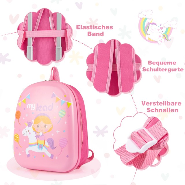 Costway Σετ Παιδικής Βαλίτσας και Σακιδίου με Ρόδες, Ροζ Μονόκεροι ...