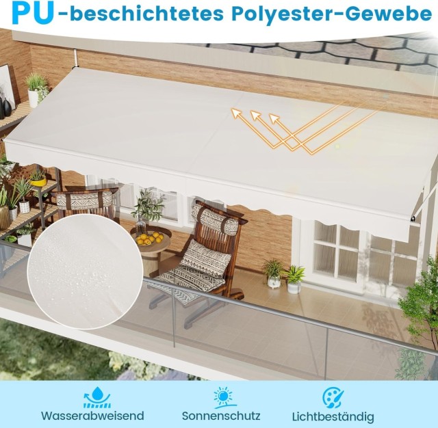 Costway Κάθετη Ρυθμιζόμενη Λευκή Τέντα Μπαλκονιού 400 cm Χωρίς Τρύπ...