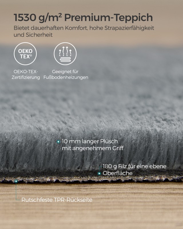 Χαλί SONGMICS 160x230 εκ., Αντιολισθητικό, Πλενόμενο, Μοντέρνο, Γκρι 