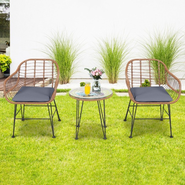 Costway  Σετ Έπιπλα Βεράντας Rattan 3 Τεμαχίων με Τραπέζι και Καρέκλες OP70837GR