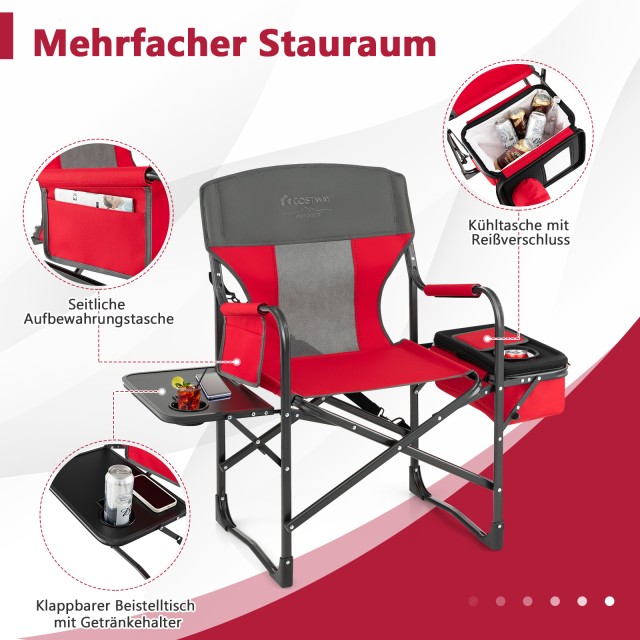 Costway Πτυσσόμενη Καρέκλα Κάμπινγκ με Τραπέζι και Θήκη Ψυγείου, Κό...