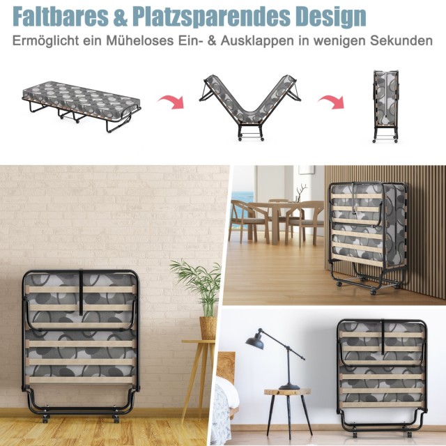 Costway Πτυσσόμενο Κρεβάτι με Στρώμα Γκρι 190 x 80 x 33 cm, Ιταλίας...