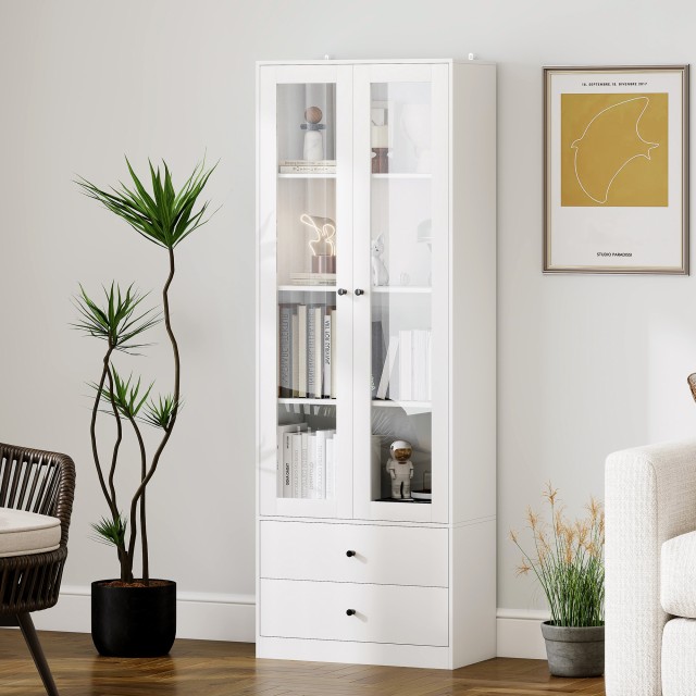 HOMCOM Λευκή Κουζίνα Κρεντένζα 59x30x164 cm με Γυάλινες Πόρτες 838-...