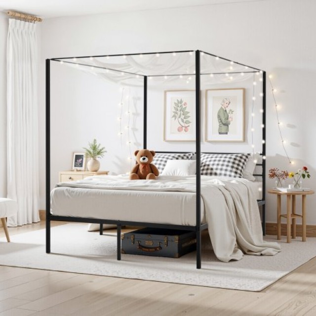 VEVOR Μεταλλικό Κρεβάτι Κουρτινών Queen Size με Τέσσερις Κολώνες - ...
