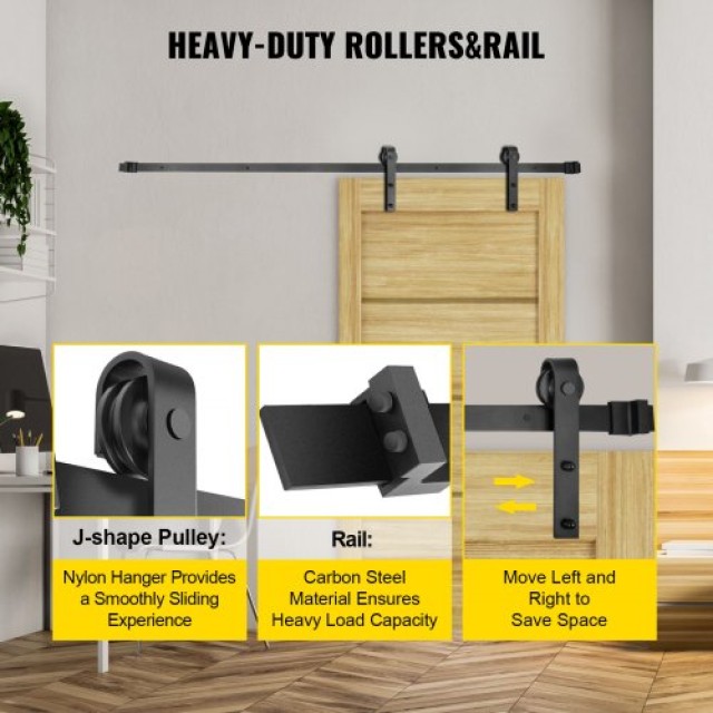 Σετ Συρόμενης Πόρτας VEVOR 12FT, Αντοχή 330LBS, Διπλό Σετ Ανάρτησης, Ανθρακοχάλυβας, Για Πόρτες 1.57-1.77 & 6FT Πλάτος  HDGCDGSMJ12FTLOOQV0