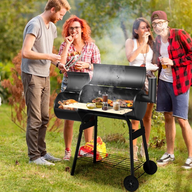 Costway BBQ-ψησταριά με κάρβουνα με ρόδες, καροτσάκι ψησταριάς με καπάκι, εξωτερική ψησταριά 115 x 65 x 108 cm Μαύρο NP10876