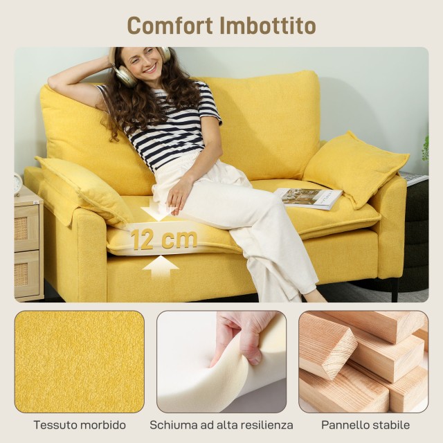 HOMCOM Μοντέρνος διθέσιος καναπές με μαξιλάρια και επένδυση από ύφα...